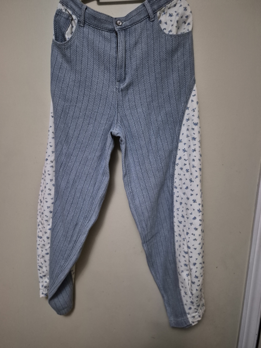 POL Light Blue Knit Joggers with White Floral Side Panels